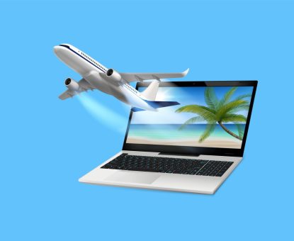 Flying Airplane Laptop Composition